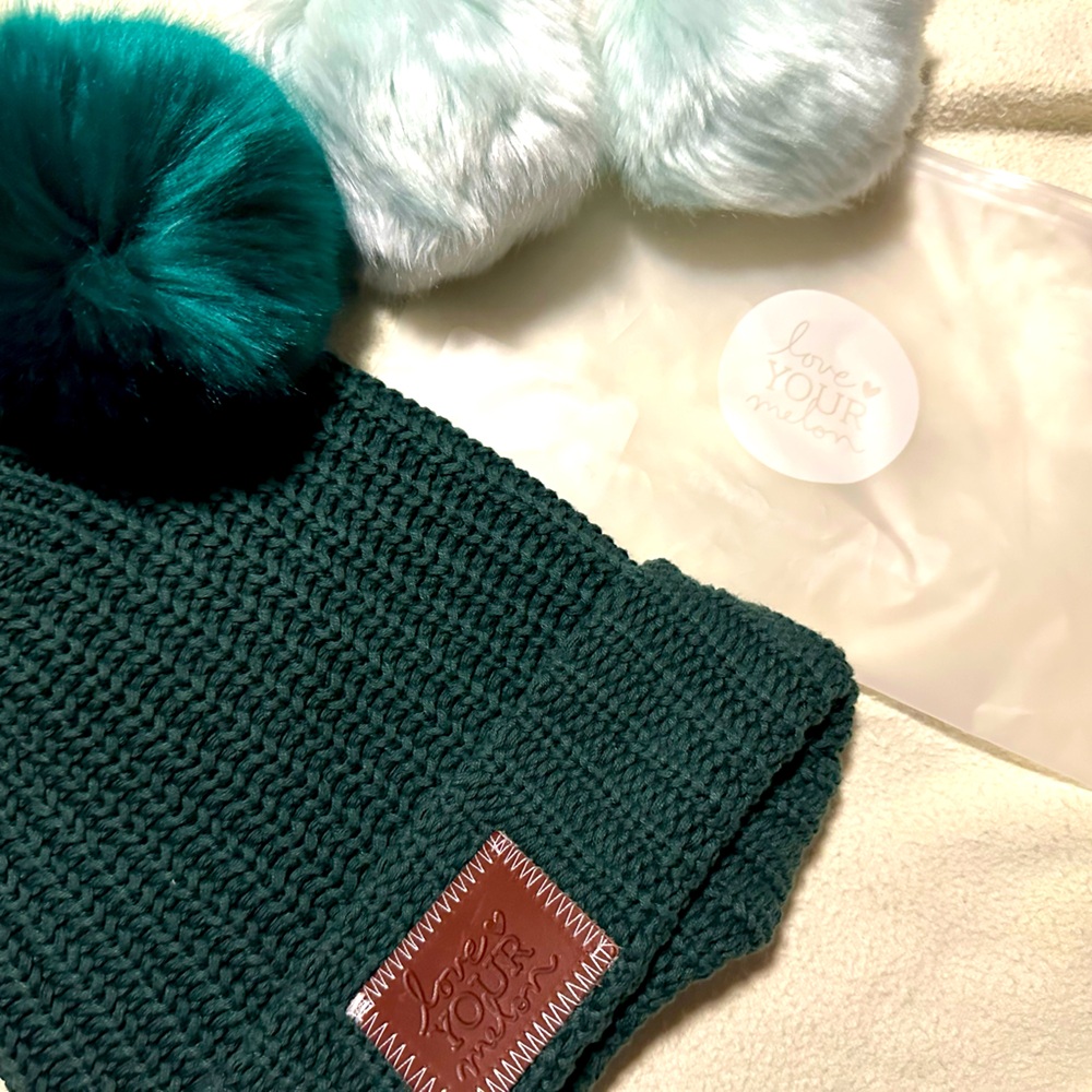 Love You Melon double Pom beanie and extra poms!